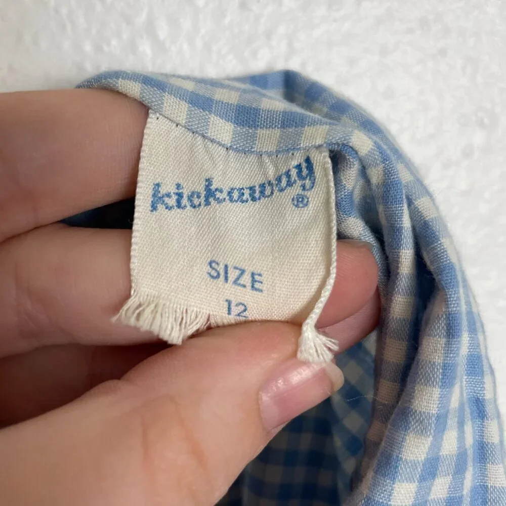 Vintage Kids Kickaway Blue Gingham Pajama Night Dress Size: 12